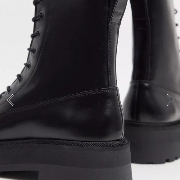 & Other Stories leather lace up chunky flat boots in black - Picture 3 of 13